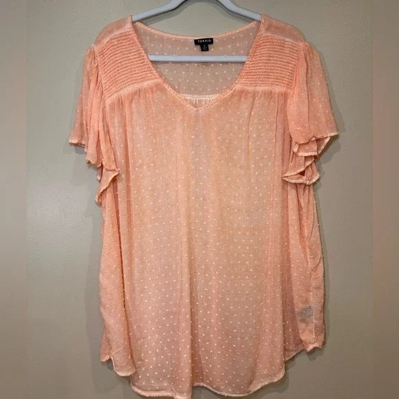 Torrid Womens Blouse Peach Textured‎ Blouse Plus 3X Office Lightweight - Picture 6 of 6